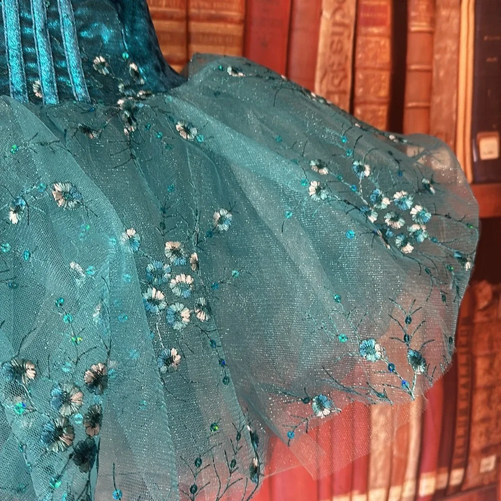 Curtain Call Costumes Teal Sequin Tutu Dance Costume Dress Child Large CLA